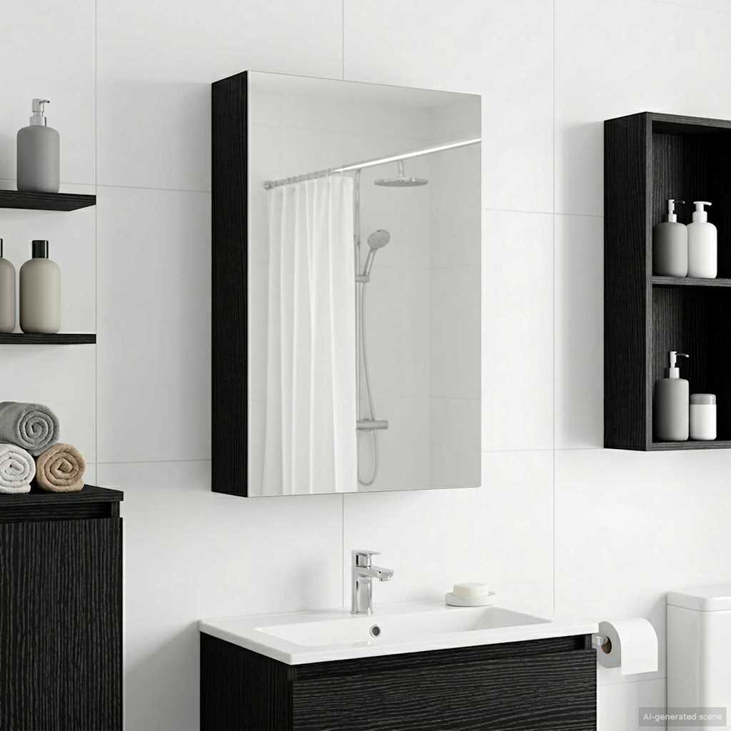 Bathroom Mirror Cabinet with Shelf Black Oak 30 x 10.5 x 50 cm