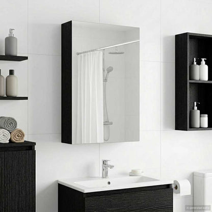 Bathroom Mirror Cabinet with Shelf Black Oak 30 x 10.5 x 50 cm