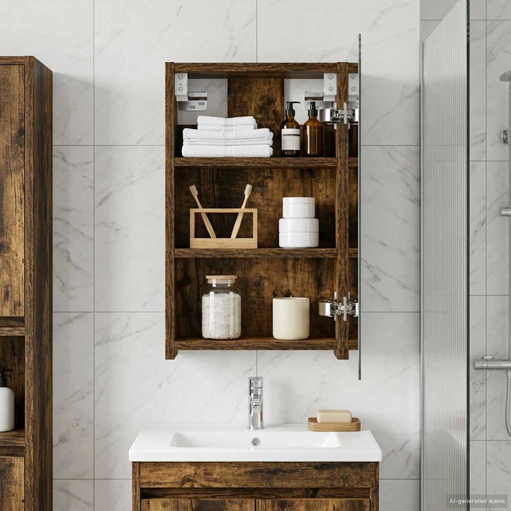 Bathroom Mirror Cabinet with Shelf Smoked Oak 30 x 10.5 x 50 cm