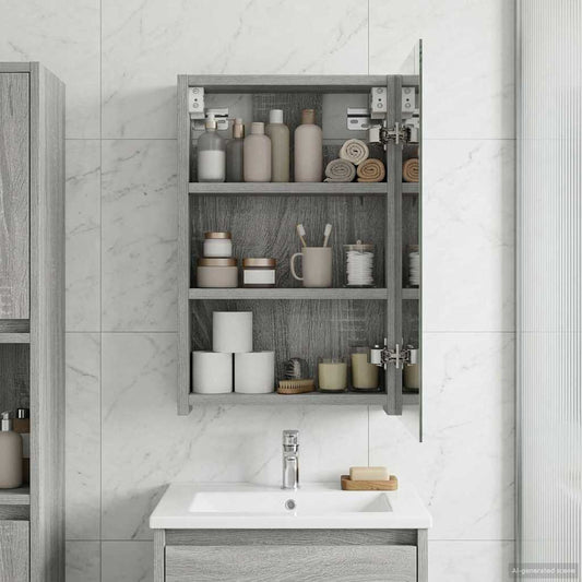 Bathroom Mirror Cabinet with Door Grey Sonoma 30 x 10.5 x 50 cm