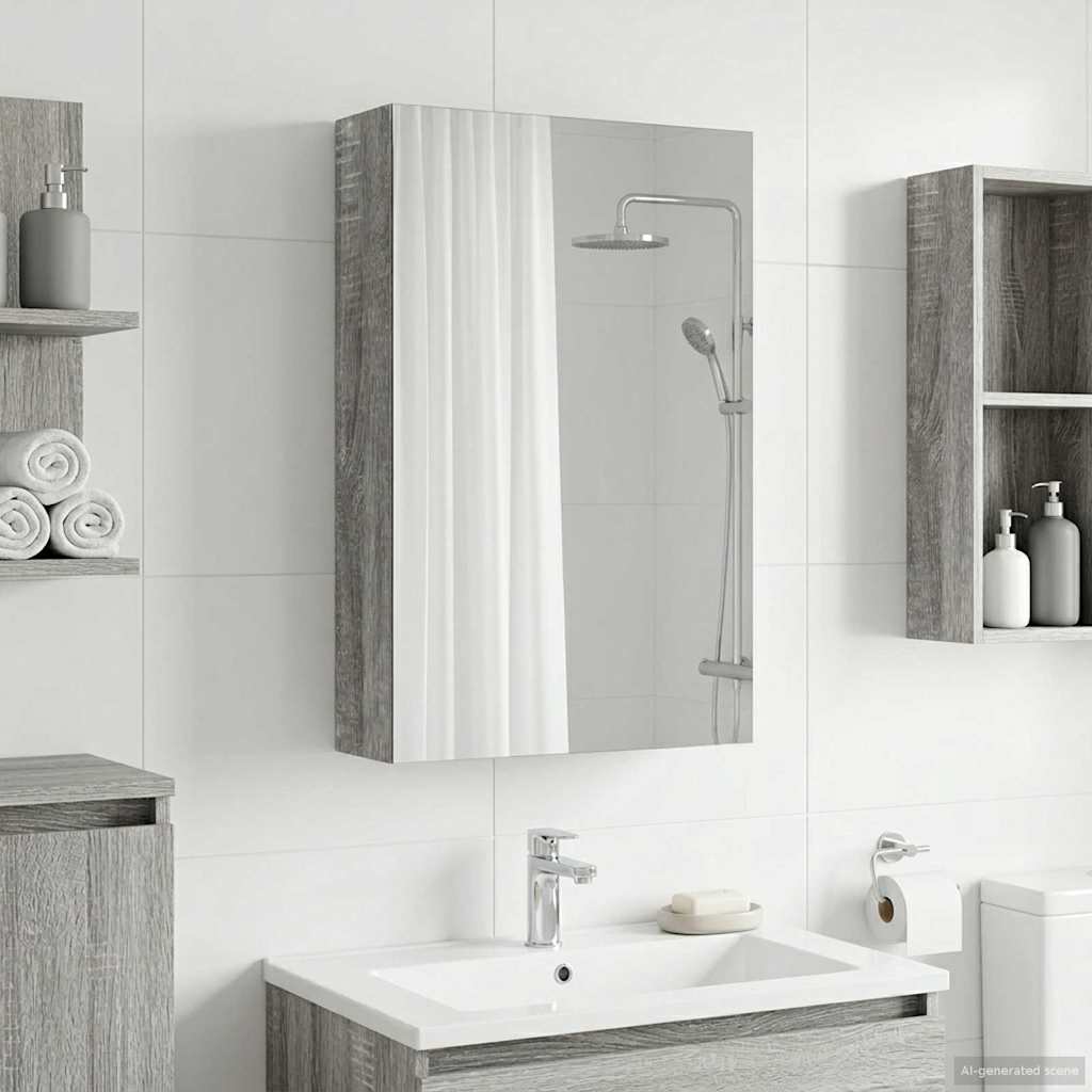 Bathroom Mirror Cabinet with Door Grey Sonoma 30 x 10.5 x 50 cm