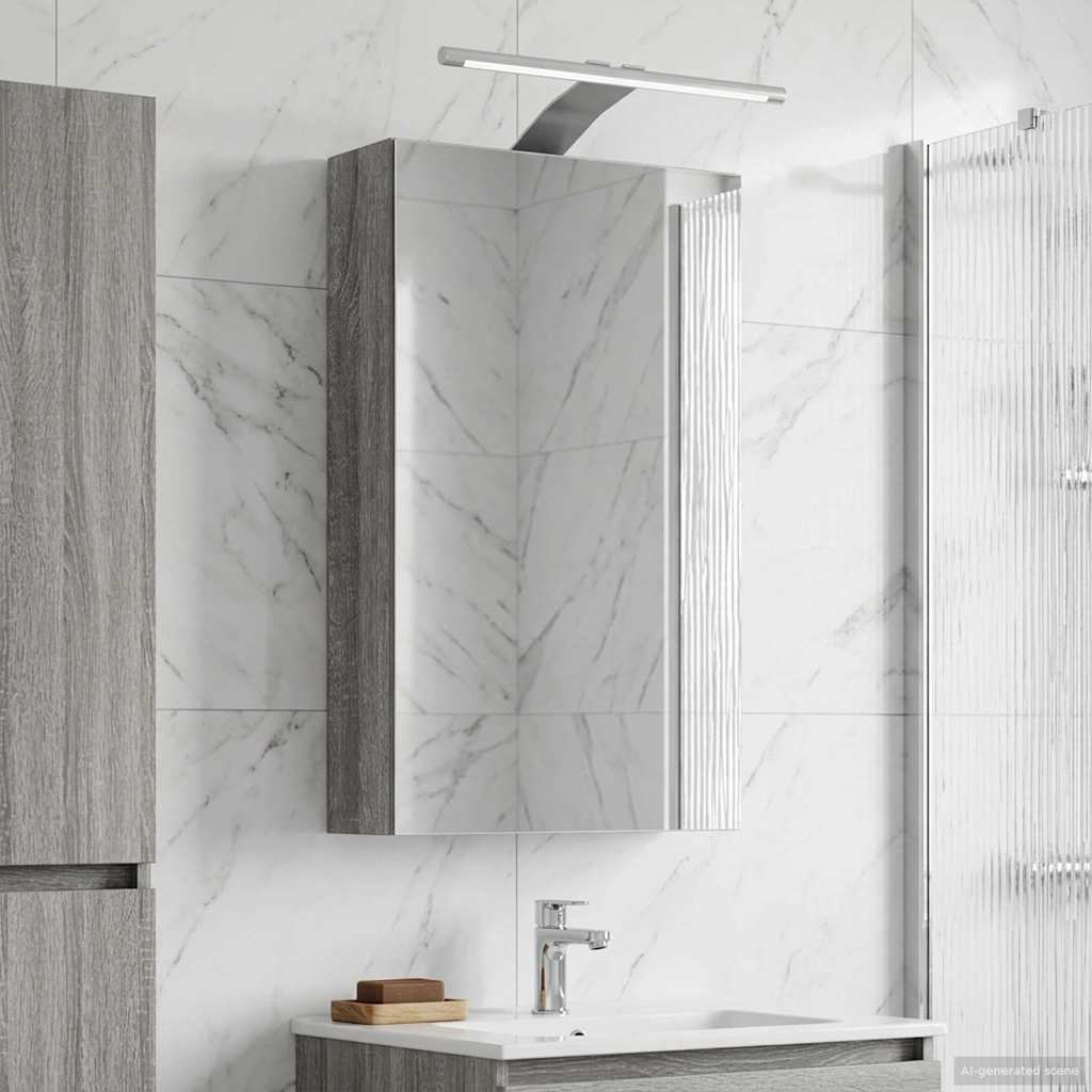 Bathroom Mirror Cabinet with Door Grey Sonoma 30 x 10.5 x 50 cm