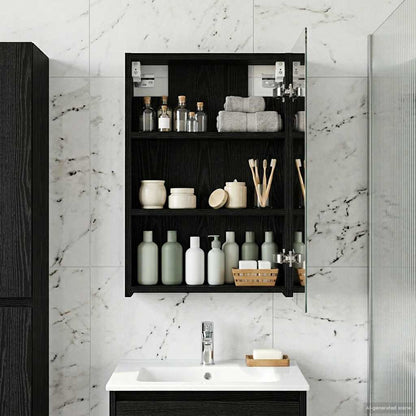 Bathroom Mirror Cabinet with Door Black Oak 40 x 10.5 x 60.5 cm