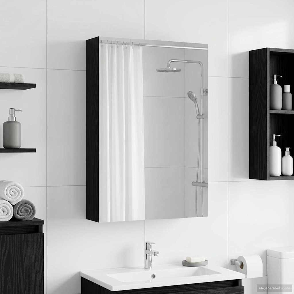 Bathroom Mirror Cabinet with Door Black Oak 40 x 10.5 x 60.5 cm