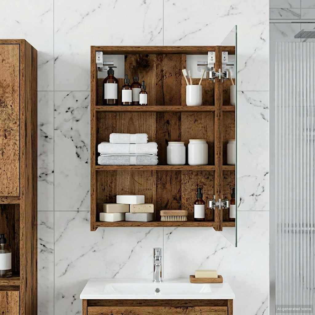 Bathroom Mirror Cabinet with Shelf Old Wood 40 x 10.5 x 60.5 cm