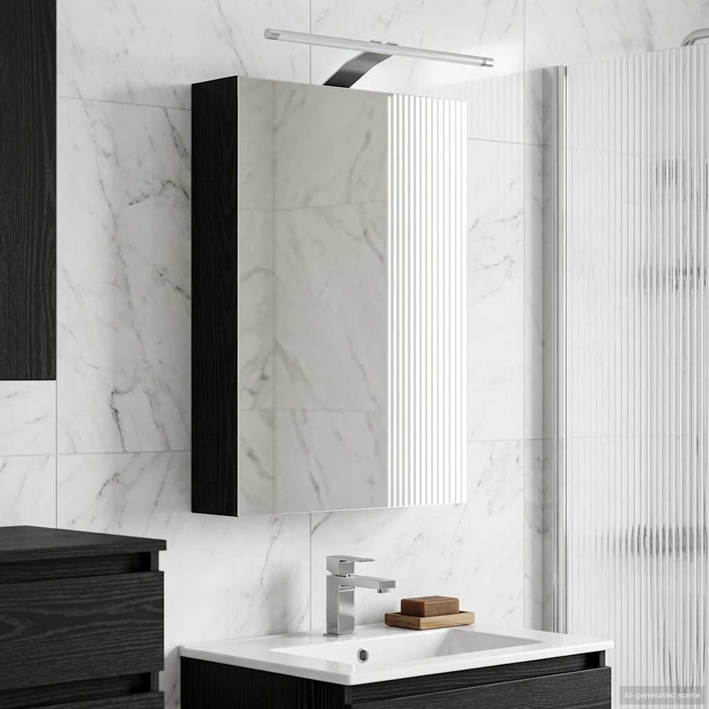 Bathroom Mirror Cabinet with Door Black Oak 40 x 10.5 x 60.5 cm