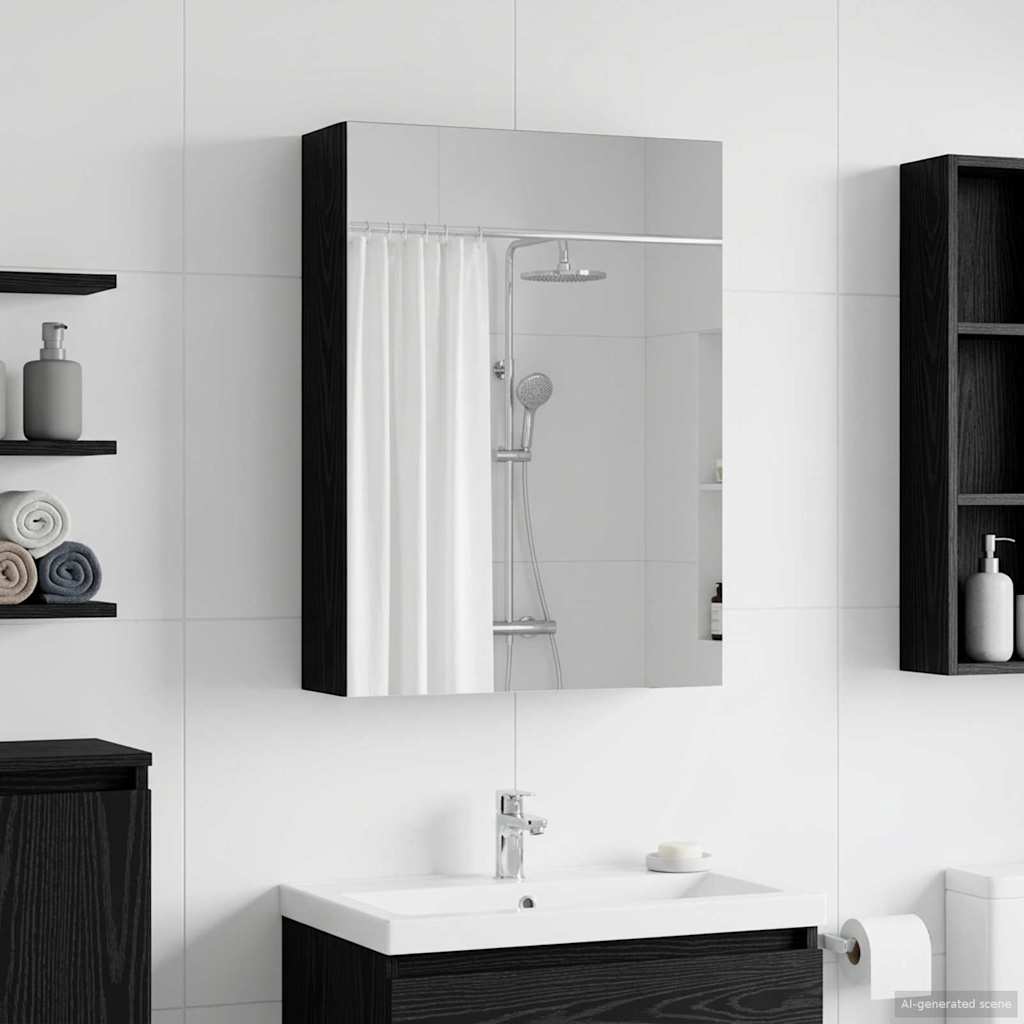 Bathroom Mirror Cabinet with Shelf Black Oak 50 x 14.5 x 70 cm