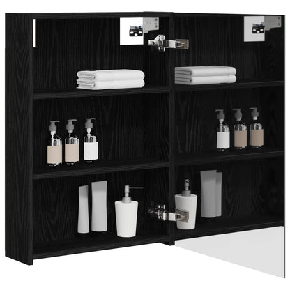 Bathroom Mirror Cabinet with Shelf Black Oak 50 x 14.5 x 70 cm