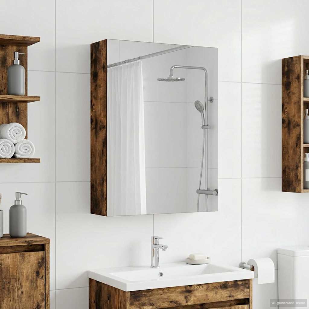 Bathroom Mirror Cabinet with Shelf Smoked Oak 50 x 14.5 x 70 cm