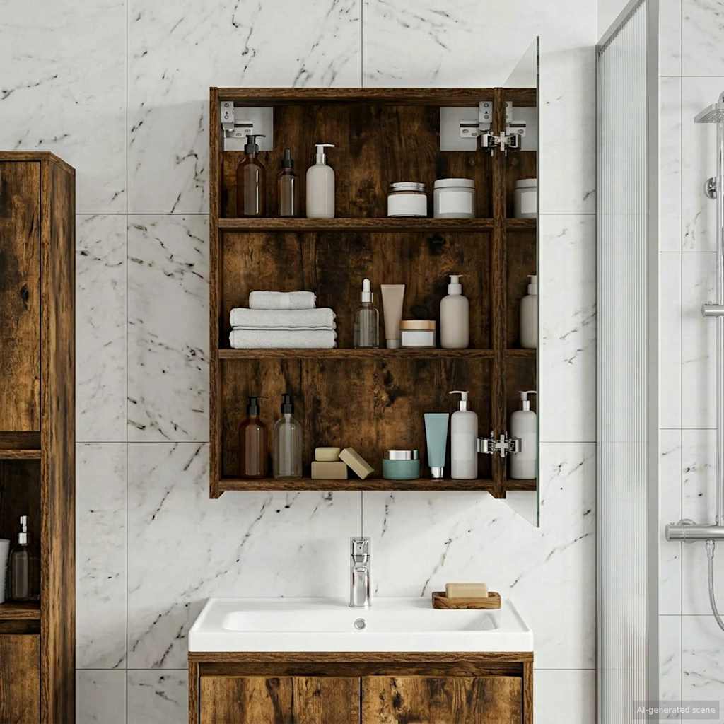 Bathroom Mirror Cabinet with Shelf Smoked Oak 50 x 14.5 x 70 cm