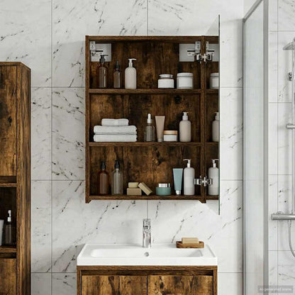 Bathroom Mirror Cabinet with Shelf Smoked Oak 50 x 14.5 x 70 cm
