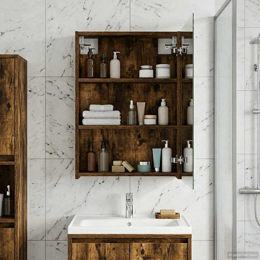 Bathroom Mirror Cabinet with Shelf Smoked Oak 50 x 14.5 x 70 cm
