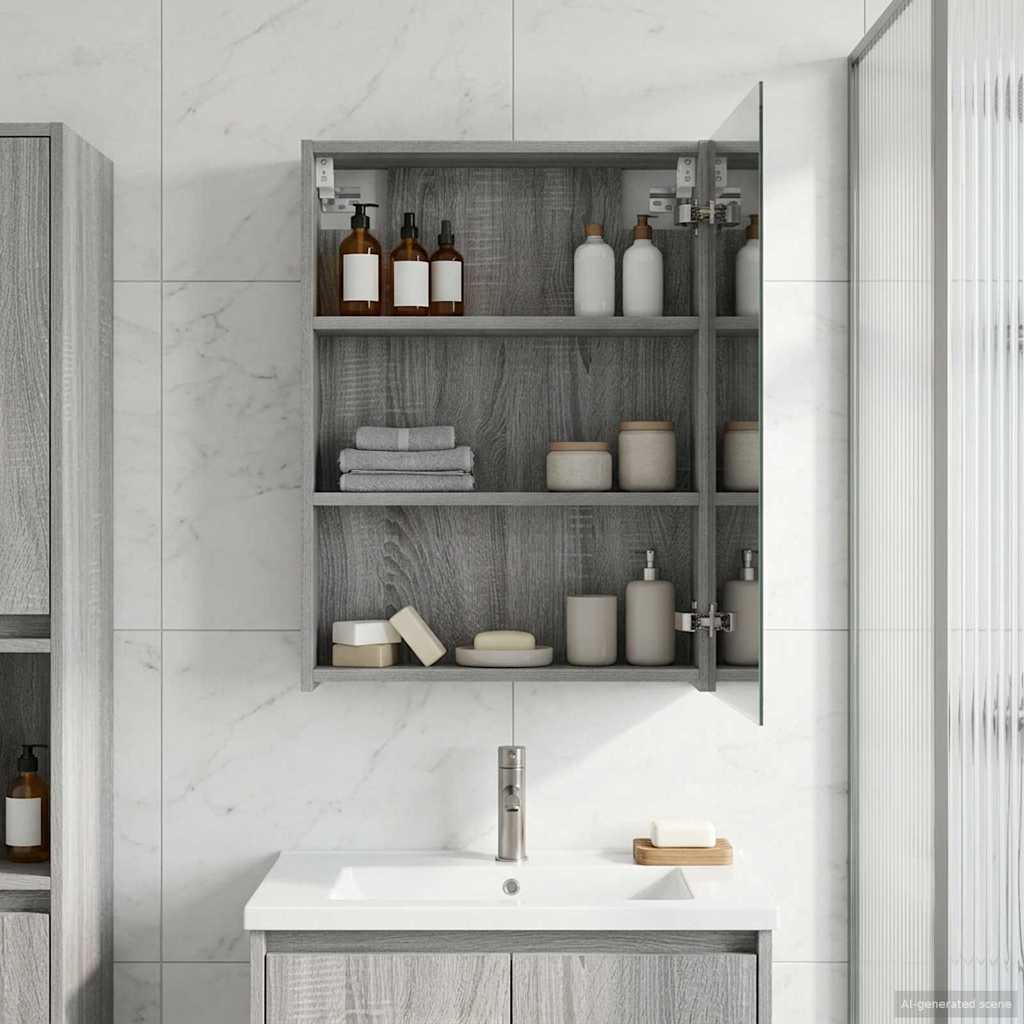 Bathroom Mirror Cabinet with Door Grey Sonoma 50 x 14.5 x 70 cm