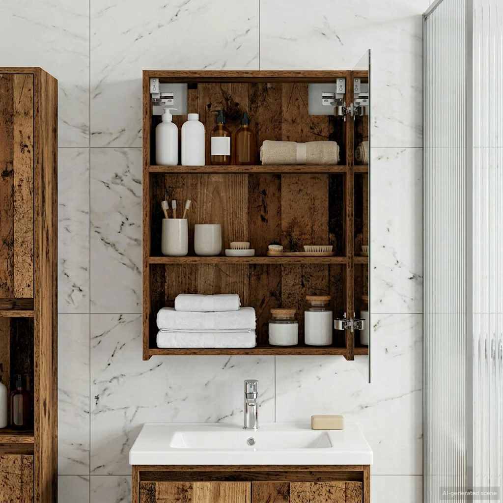 Bathroom Mirror Cabinet with Shelf Old Wood 50 x 14.5 x 70 cm