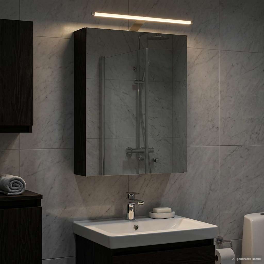 Bathroom Mirror Cabinet with Shelf Black Oak 50 x 14.5 x 70 cm