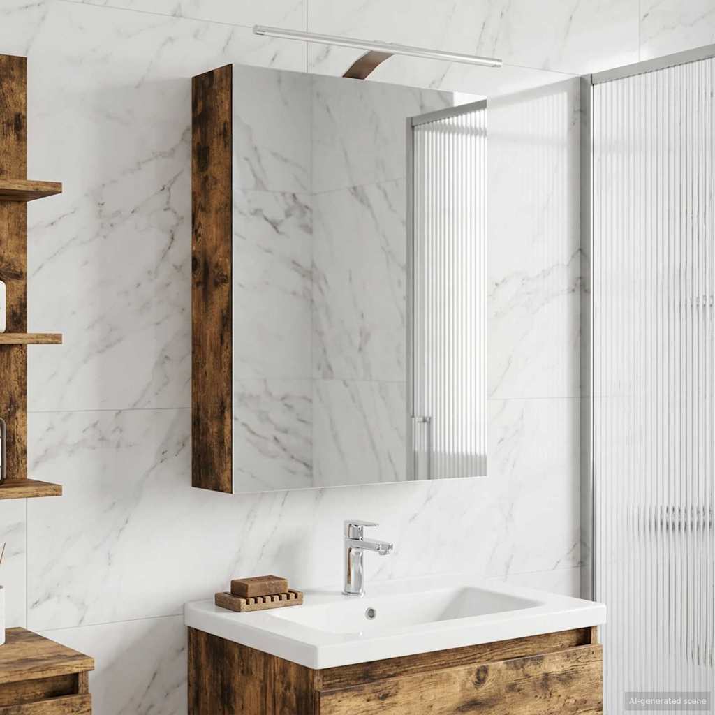 Bathroom Mirror Cabinet with Shelf Smoked Oak 50 x 14.5 x 70 cm