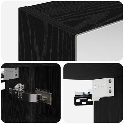 Bathroom Mirror Cabinet with Shelf Black Oak 60 x 14.5 x 70 cm