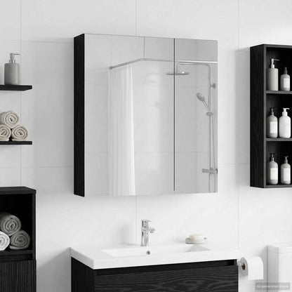 Bathroom Mirror Cabinet with Shelf Black Oak 60 x 14.5 x 70 cm