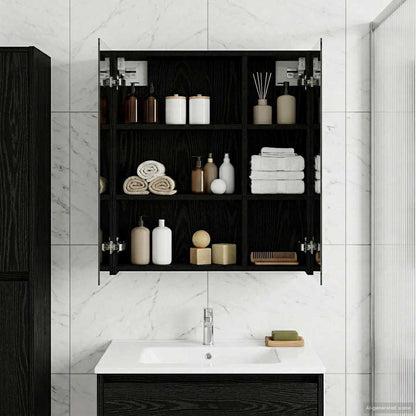 Bathroom Mirror Cabinet with Shelf Black Oak 60 x 14.5 x 70 cm