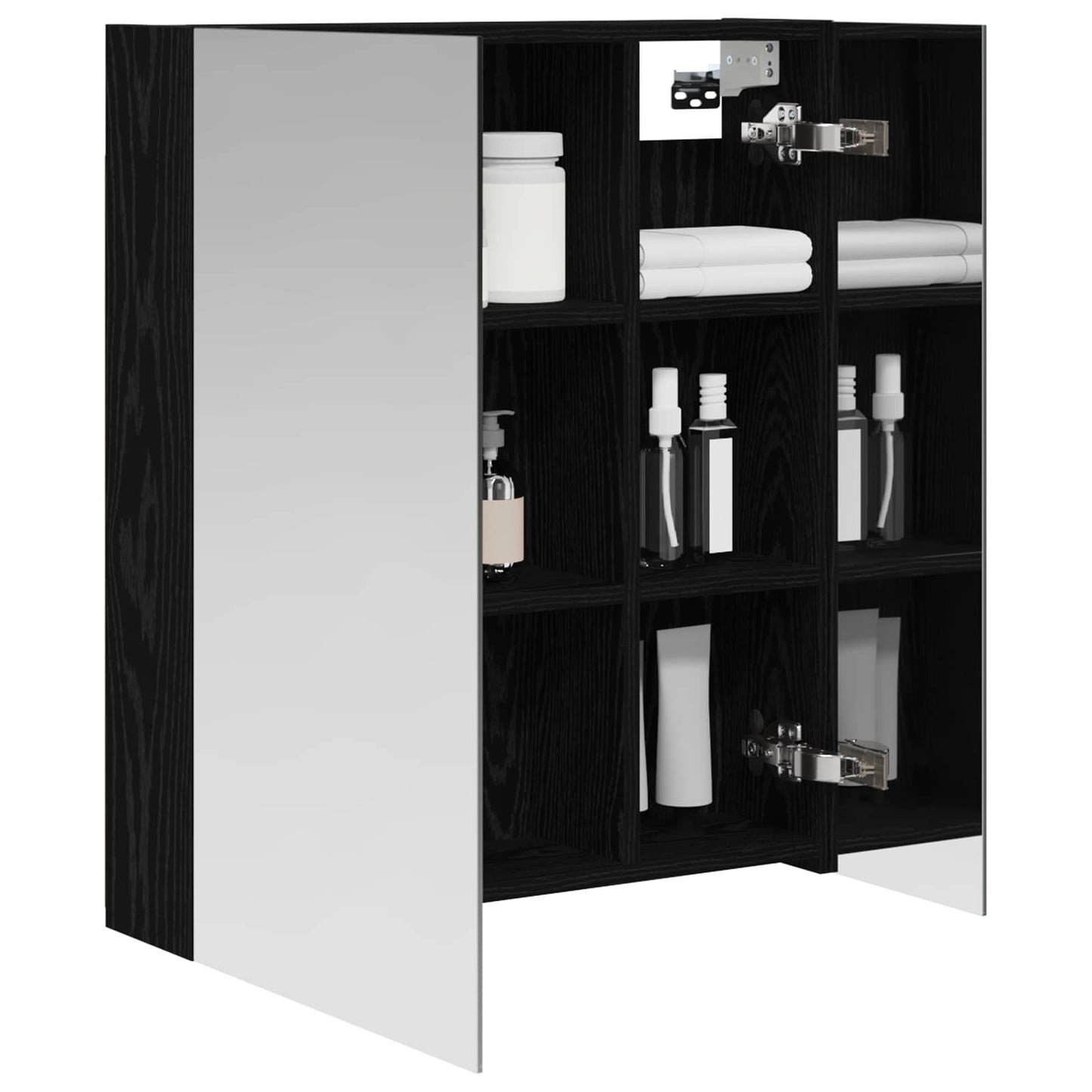Bathroom Mirror Cabinet with Shelf Black Oak 60 x 14.5 x 70 cm
