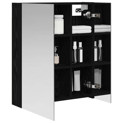 Bathroom Mirror Cabinet with Shelf Black Oak 60 x 14.5 x 70 cm