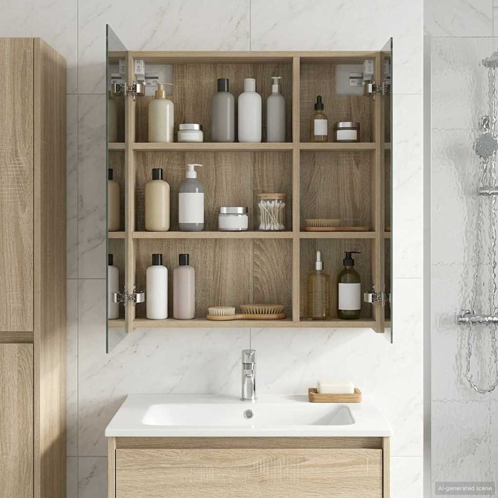 Bathroom Mirror Cabinet with Shelf Sonoma Oak 60 x 14.5 x 70 cm