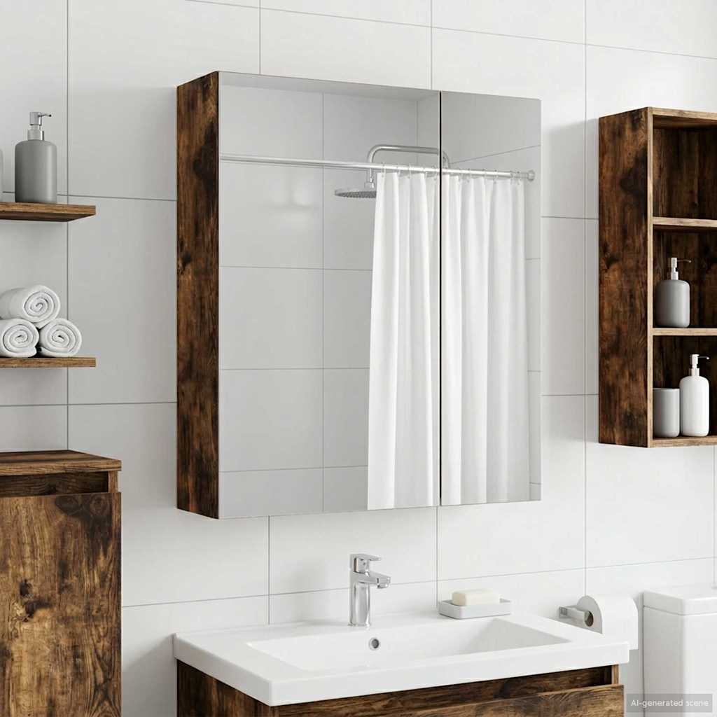 Bathroom Mirror Cabinet with Shelf Smoked Oak 60 x 14.5 x 70 cm