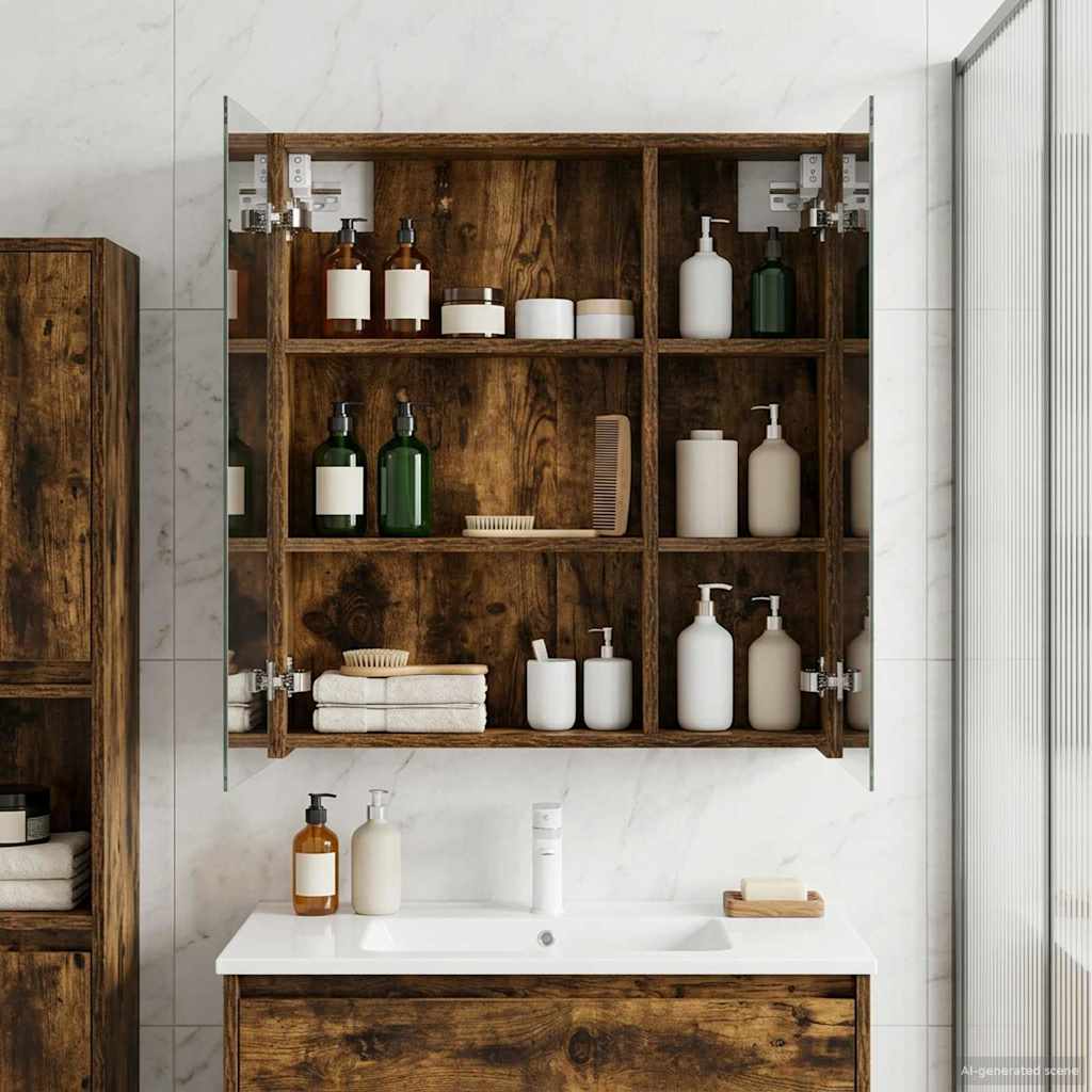 Bathroom Mirror Cabinet with Shelf Smoked Oak 60 x 14.5 x 70 cm