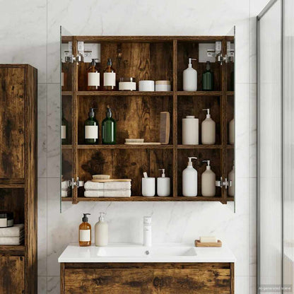 Bathroom Mirror Cabinet with Shelf Smoked Oak 60 x 14.5 x 70 cm