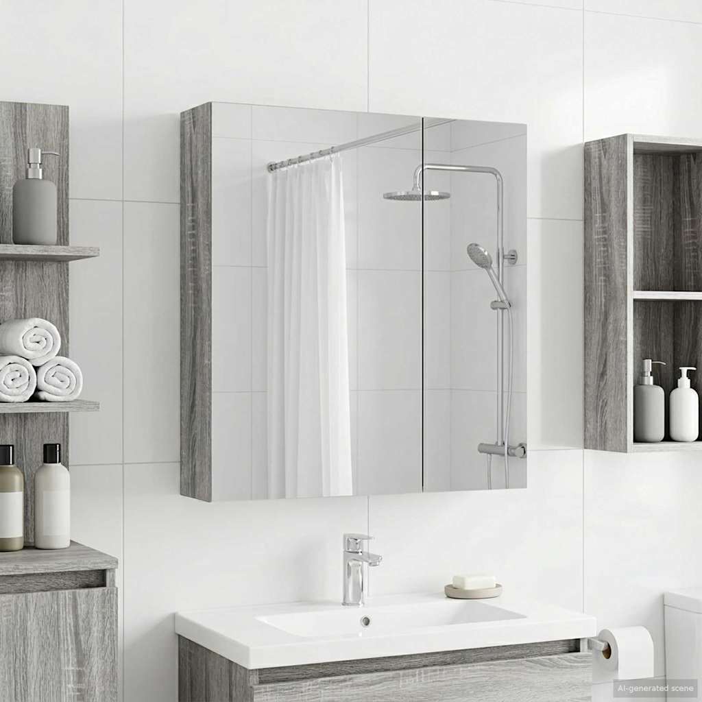 Bathroom Mirror Cabinet with Door Grey Sonoma 60 x 14.5 x 70 cm