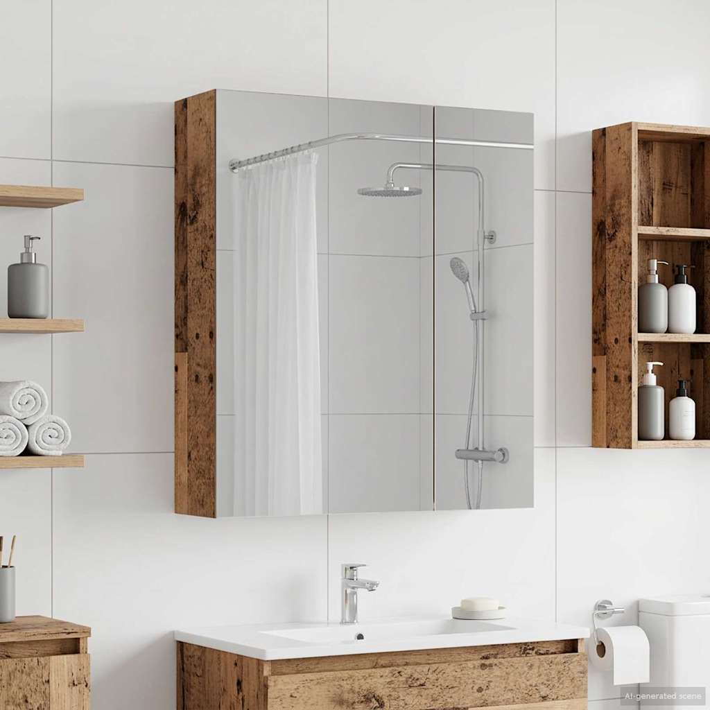Bathroom Mirror Cabinet with Shelf Old Wood 60 x 14.5 x 70 cm