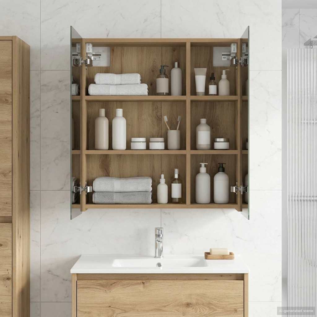 Bathroom Mirror Cabinet Artisan Oak 60 x 14.5 x 70 cm
