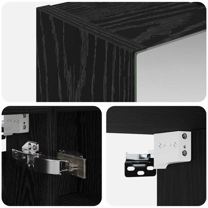 Bathroom Mirror Cabinet with Shelf Black Oak 60 x 14.5 x 70 cm