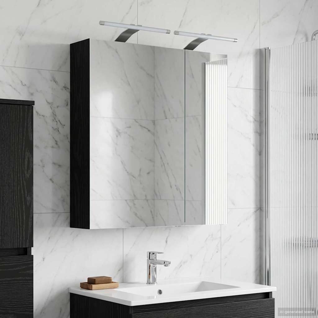 Bathroom Mirror Cabinet with Shelf Black Oak 60 x 14.5 x 70 cm