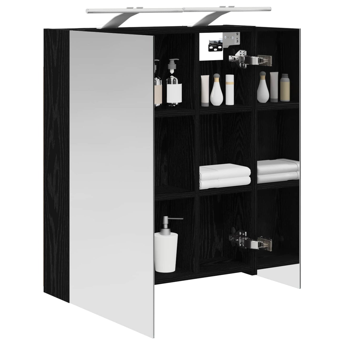 Bathroom Mirror Cabinet with Shelf Black Oak 60 x 14.5 x 70 cm