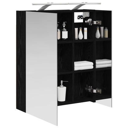 Bathroom Mirror Cabinet with Shelf Black Oak 60 x 14.5 x 70 cm