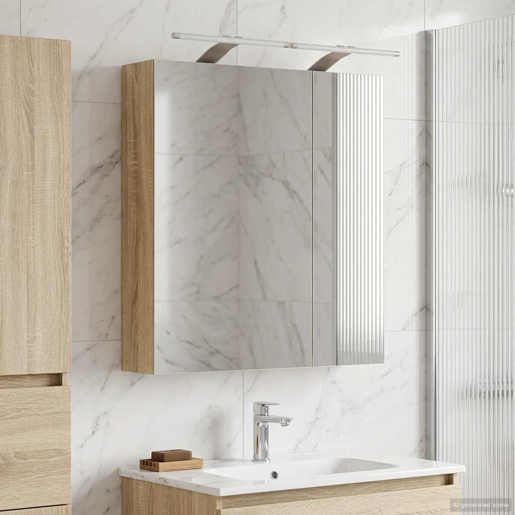 Bathroom Mirror Cabinet with Shelf Sonoma Oak 60 x 14.5 x 70 cm
