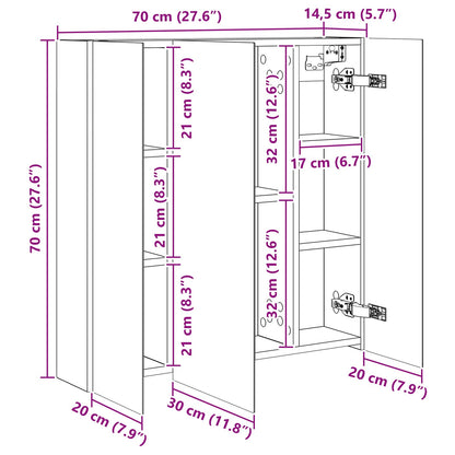 Bathroom Mirror Cabinet Concrete Grey 70 x 14.5 x 70 cm