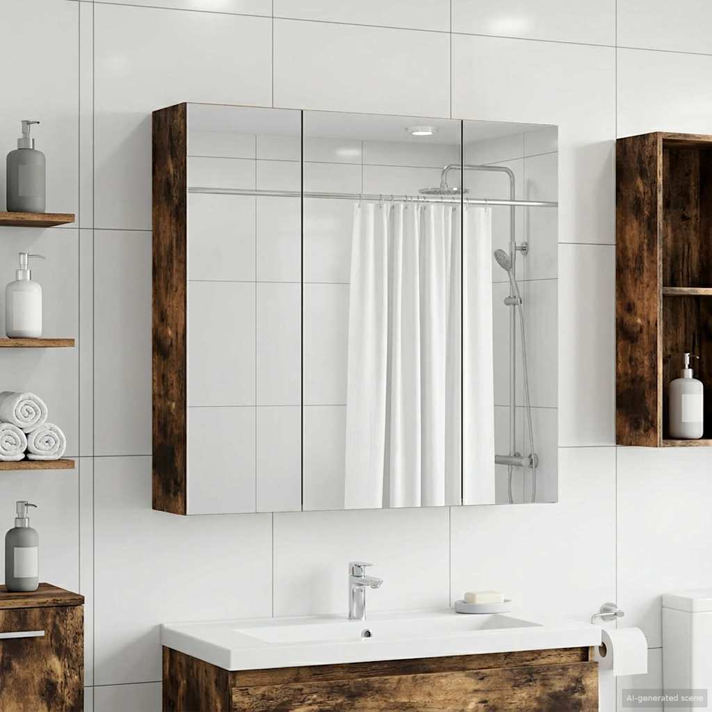 Bathroom Mirror Cabinet Smoked Oak 70 x 14.5 x 70 cm