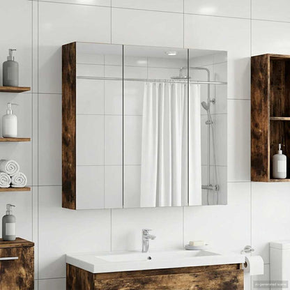 Bathroom Mirror Cabinet Smoked Oak 70 x 14.5 x 70 cm