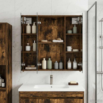 Bathroom Mirror Cabinet Smoked Oak 70 x 14.5 x 70 cm