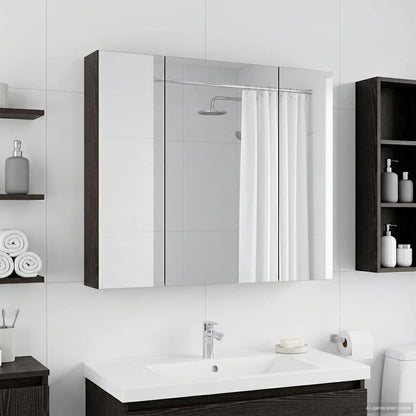 Bathroom Mirror Cabinet with Shelf Black Oak 80 x 14.5 x 70 cm
