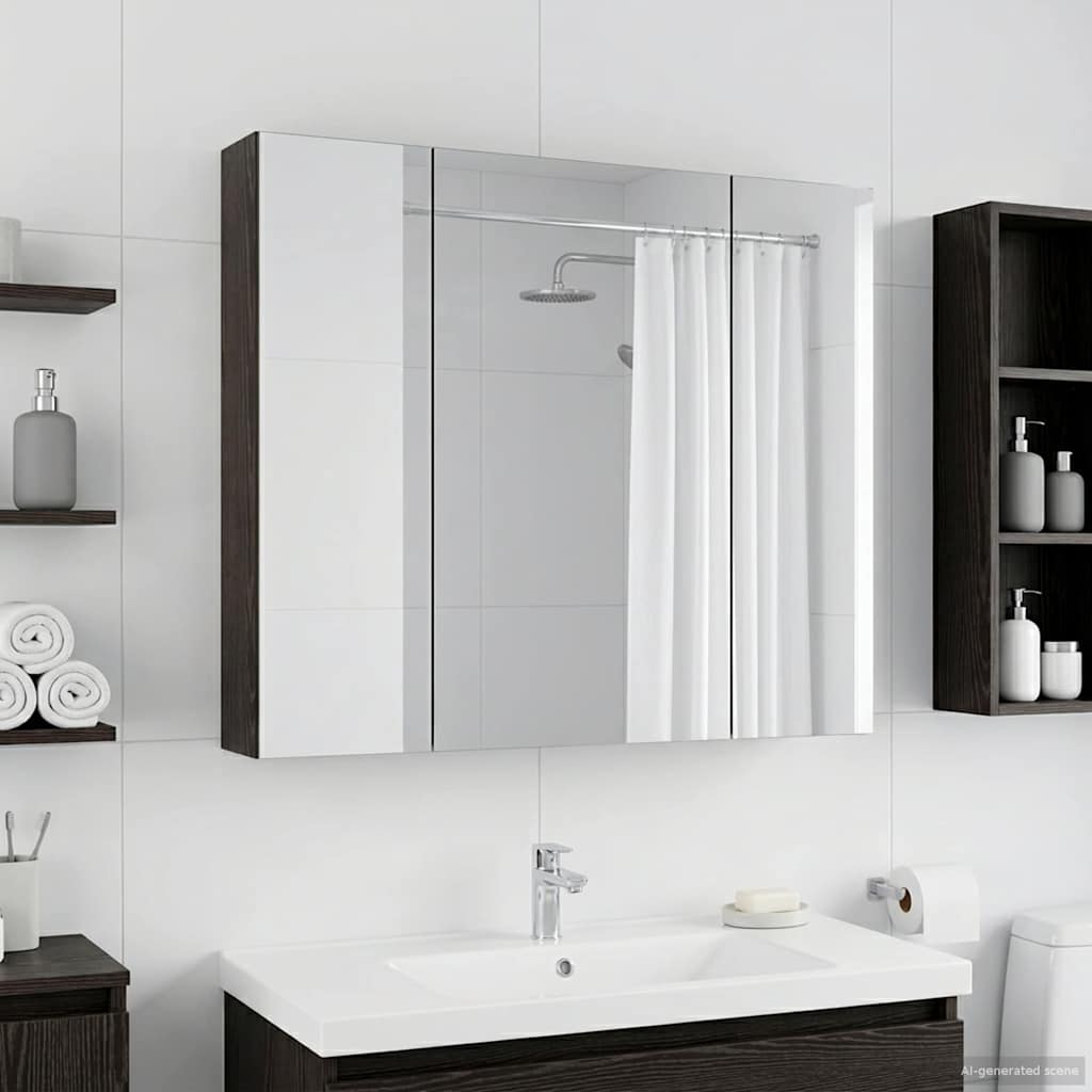 Bathroom Mirror Cabinet with Shelf Black Oak 80 x 14.5 x 70 cm
