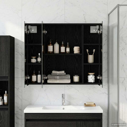 Bathroom Mirror Cabinet with Shelf Black Oak 80 x 14.5 x 70 cm