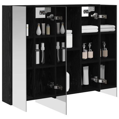 Bathroom Mirror Cabinet with Shelf Black Oak 80 x 14.5 x 70 cm
