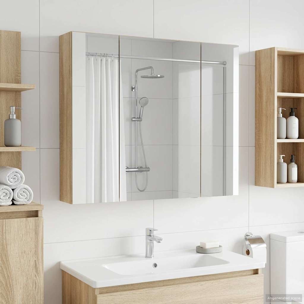 Bathroom Mirror Cabinet with Shelf Sonoma Oak 80 x 14.5 x 70 cm