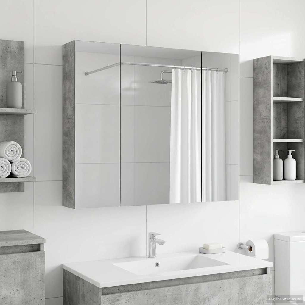 Bathroom Mirror Cabinet Concrete Grey 80 x 14.5 x 70 cm