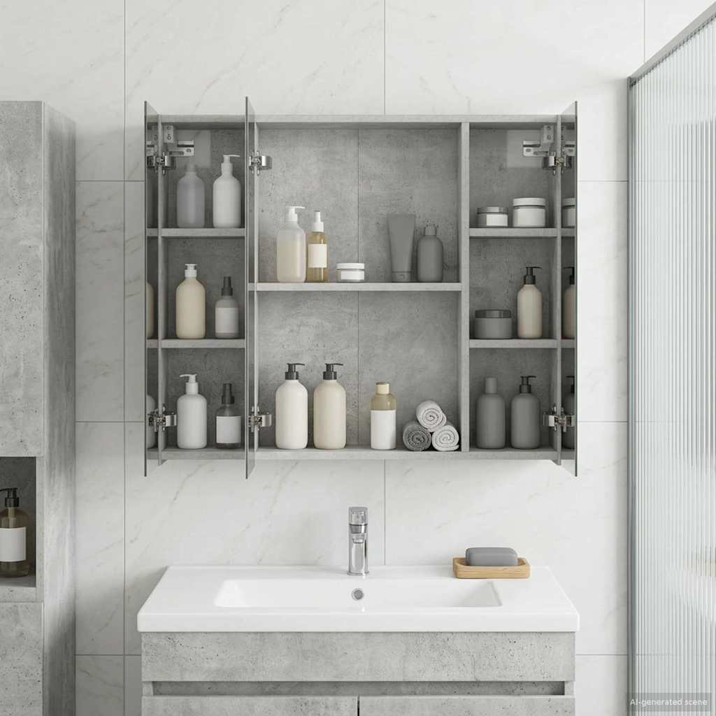Bathroom Mirror Cabinet Concrete Grey 80 x 14.5 x 70 cm