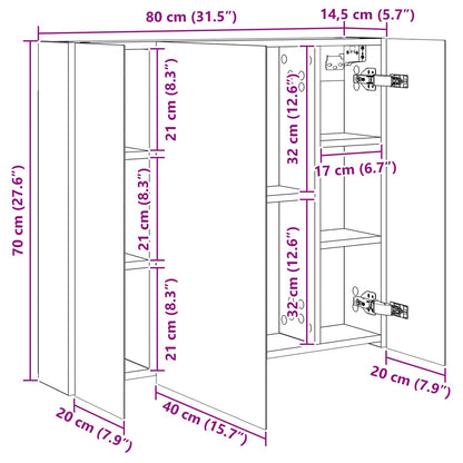 Bathroom Mirror Cabinet Concrete Grey 80 x 14.5 x 70 cm