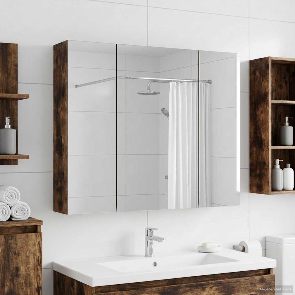 Bathroom Mirror Cabinet with Shelf Smoked Oak 80 x 14.5 x 70 cm